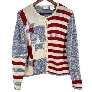 Vintage 80s 90s Blair Sz Medium American Flag Americana Sweater Blouse Shirt Top